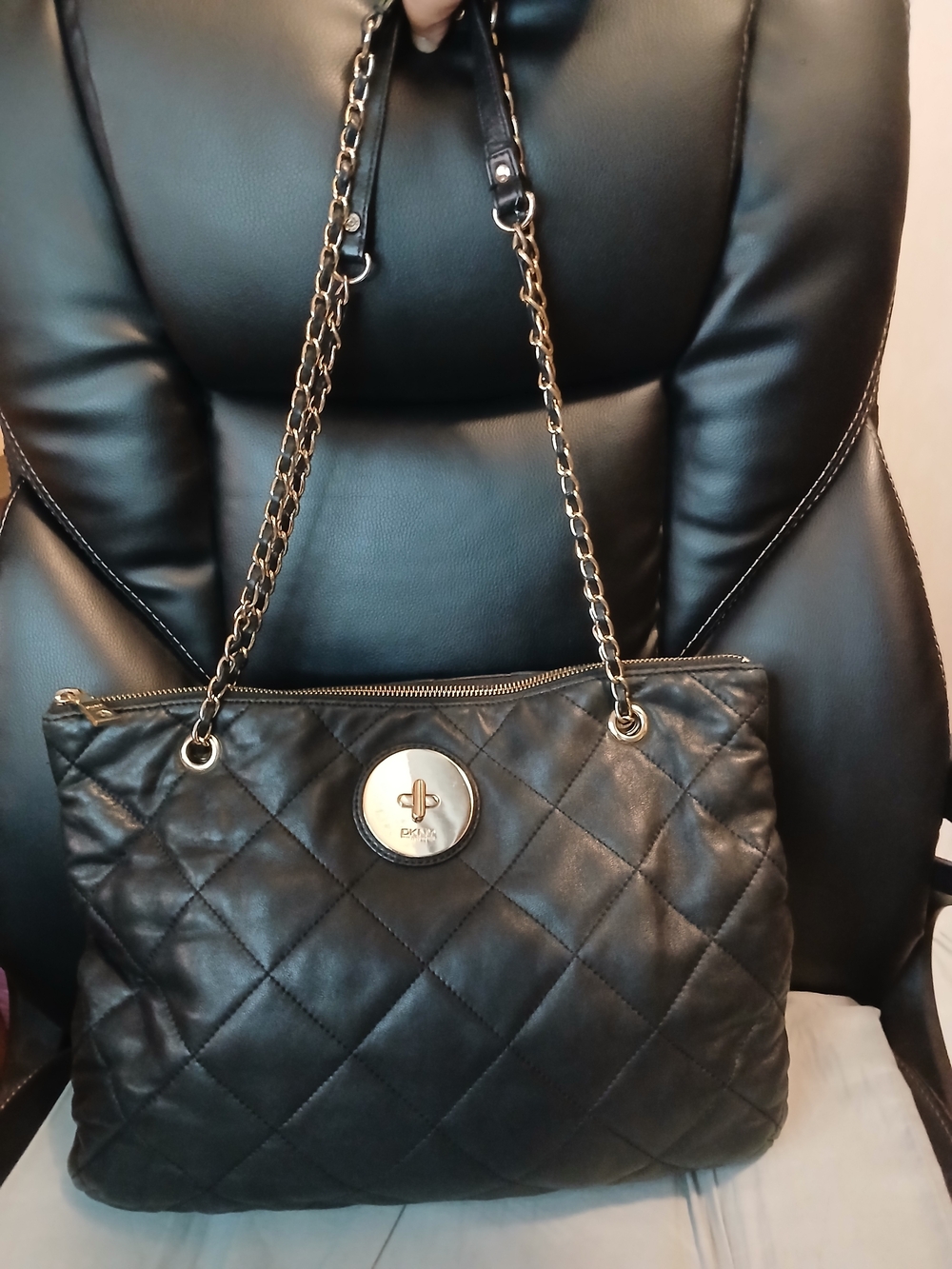 DKNY Black Leather Quilted Chain-Handle Shoulder Bag